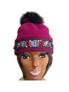 Uno Alla Volta Mia Magenta Italian Wool Cap Handcrafted Made In Italy OS